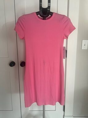 Athleta Pink Ribbed Short-Sleeve Mini Dress
